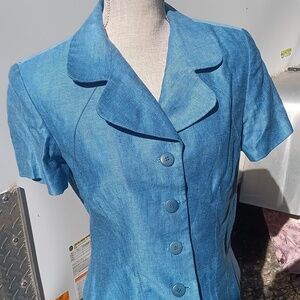 Kelly Graham Blue Linen-Lined Suit, Petite Size 10